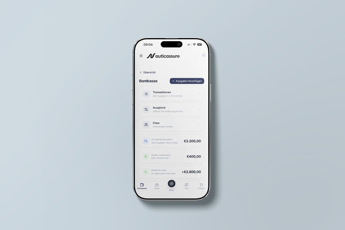 Screenshot: Bordkasse in der NauticAssure App