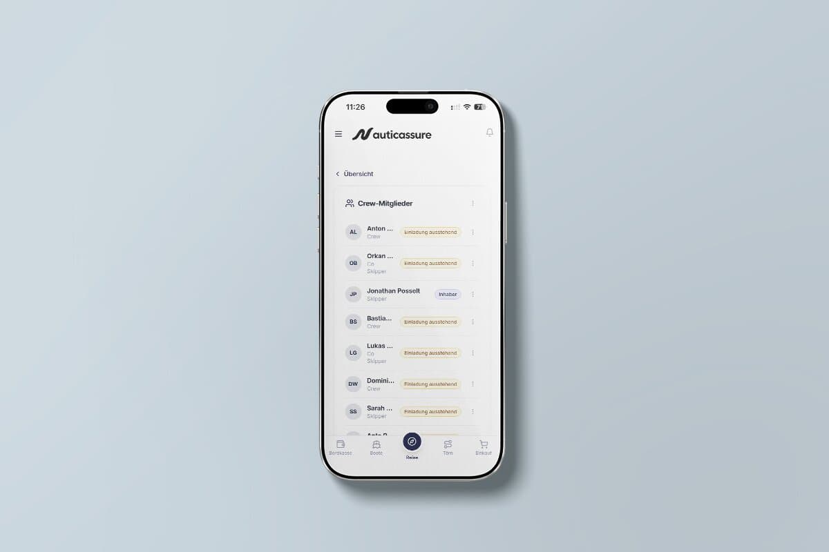 Screenshot: Crewverwaltung in der NauticAssure App