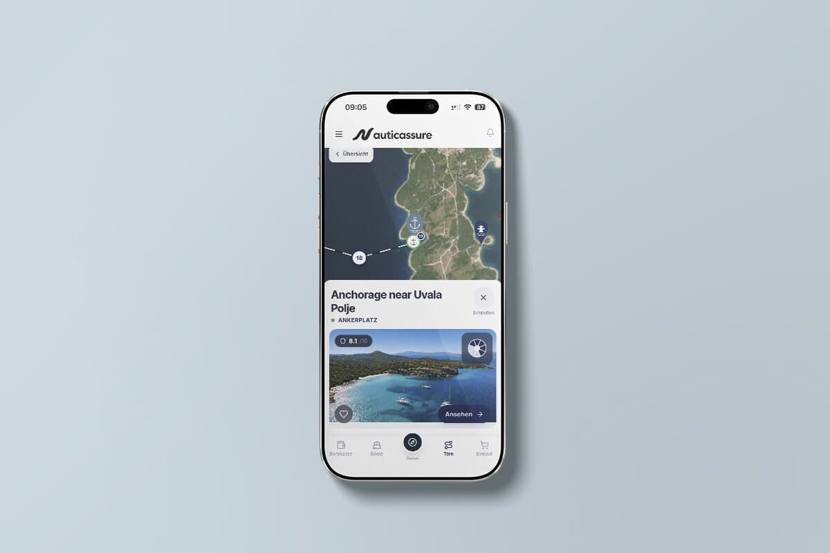 Screenshot: Routenplanung in der NauticAssure App