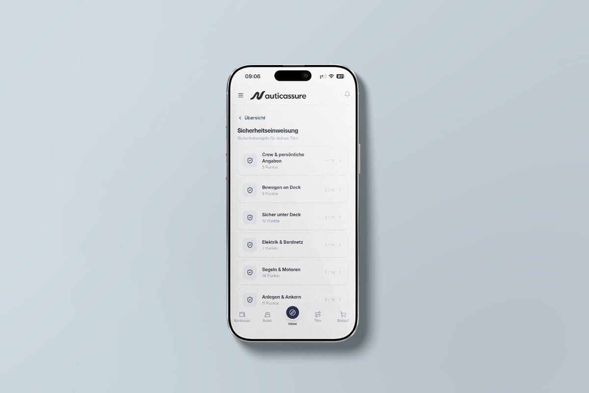 Screenshot: Sicherheitseinweisung in der NauticAssure App