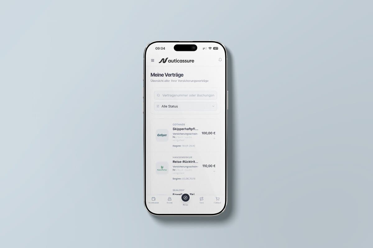 Screenshot: Vertragsverwaltung in der NauticAssure App